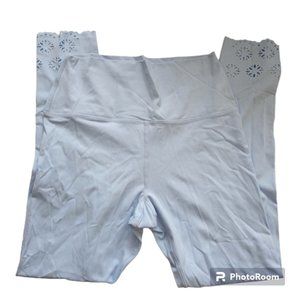 Glyder High Rise Crop Leggings Floral Razor Cut L Light Blue